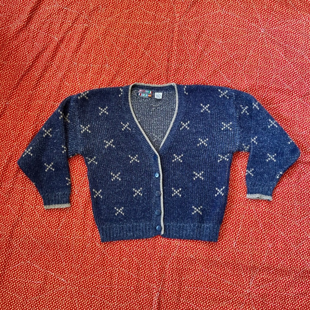 Vintage 90s Paris Sport Club Universal Blue Knit Cardigan Sweater Size M